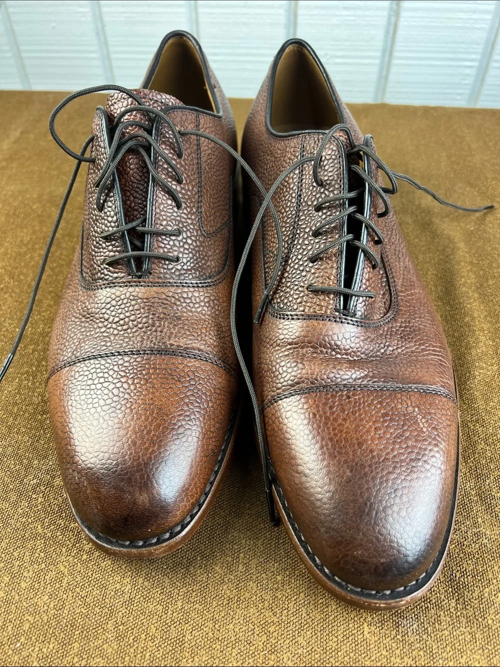 Johnston & Murphy Brown Pebbled Leather Cap-Toe Derby Shoes